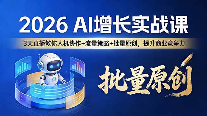 2026 AI 增长实战课：3 天直播教你人机协作 + 流量策略 + 批量原创，提升商业竞争力-柒染云阁