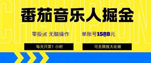番茄音乐人掘金，单账号最高可撸1k+，可无限矩阵去做，零投入-柒染云阁