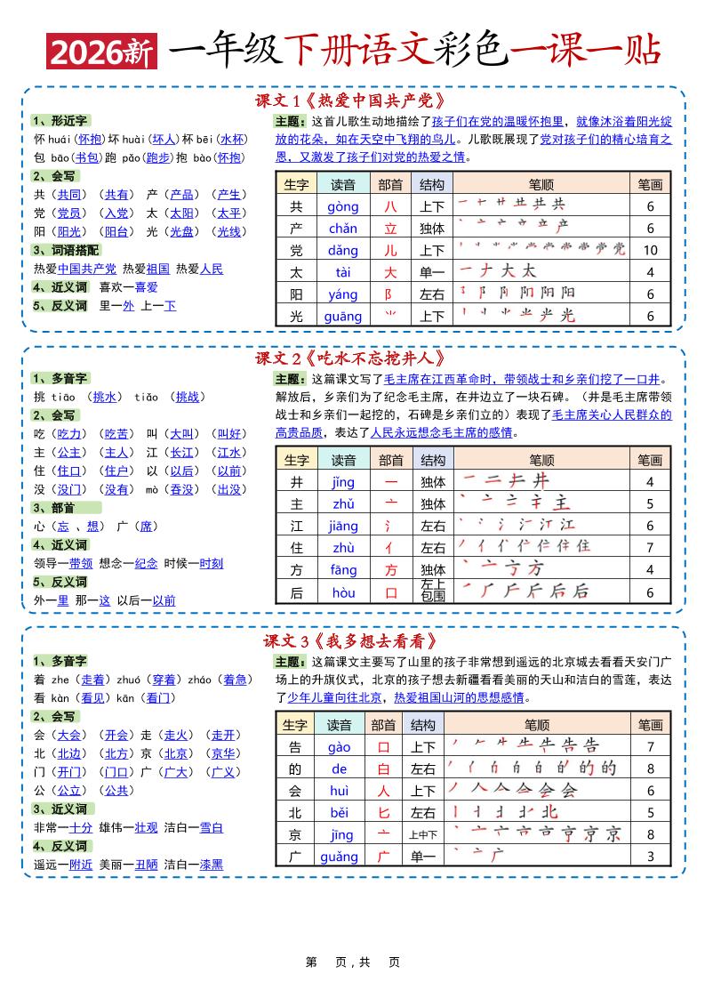 图片[2]-新一年级下语文彩色一课一贴-柒染云阁