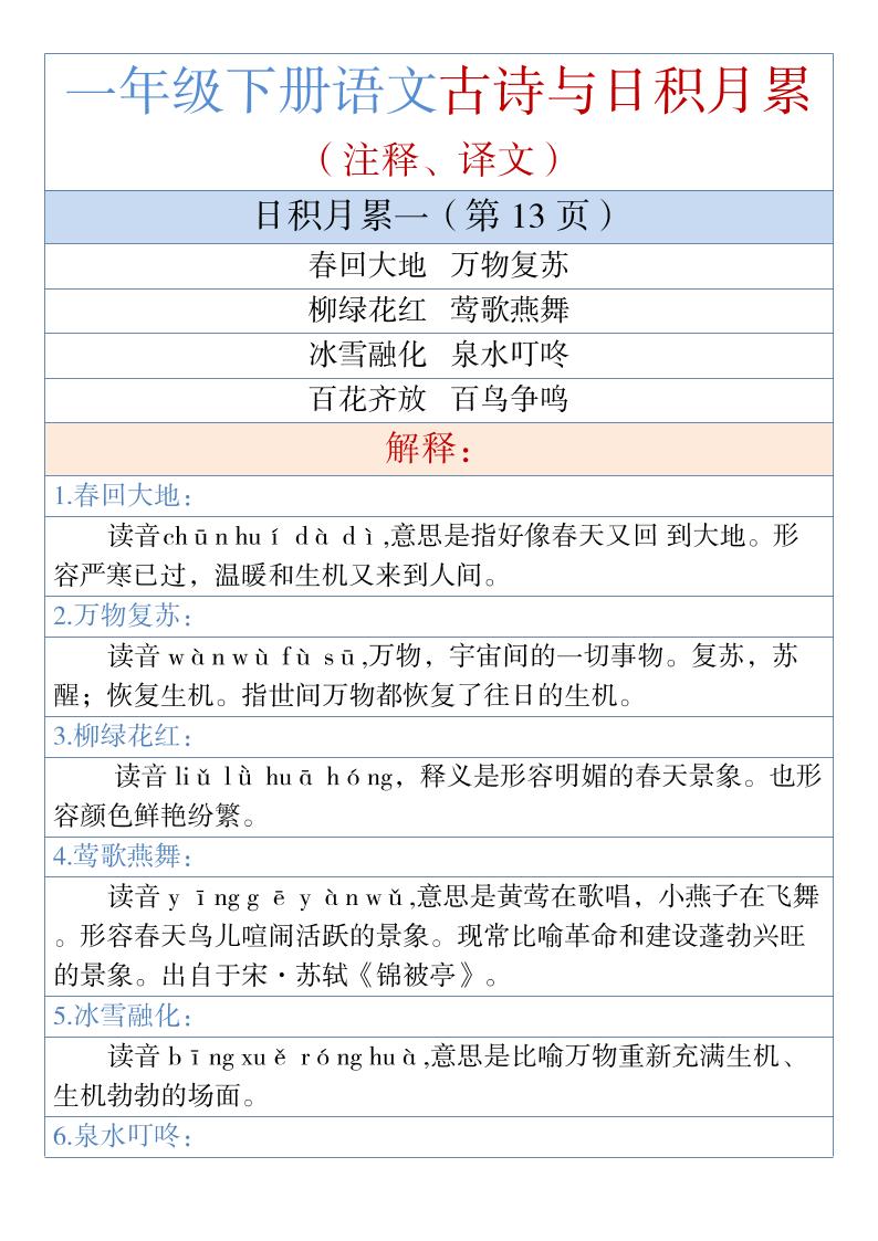 一年级下语文古诗与日积月累（注释、译文）1-柒染云阁